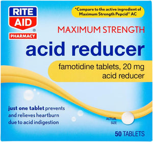 Reductor de ácido, tabletas de famotidina de máxima fuerza, 20 mg - 50 tabletas - Alivio de la acidez estomacal - Reflujo ácido - Antiácidos masticables y tabletas LN23