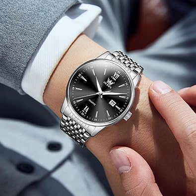 OLEVS Relojes para hombre, relojes de cara grande para hombre, relojes de banda de acero inoxidable para hombre, relojes impermeables para hombre, a21 relojes de fecha para hombre, relojes analógicos de