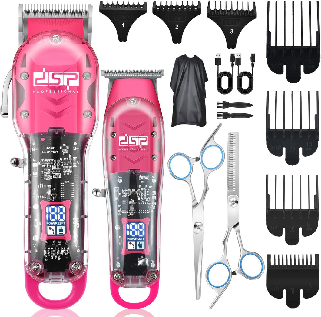 DSP® Hair Clipper, Trimmer Kit for Men Professional Barber Set for Hair and Beard Cutting Zero Gap Beard Trimmer,ln24 with LED Display (Pink)