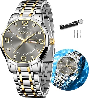 Reloj para hombre, reloj de banda de acero inoxidable, a21 relojes de diamantes para hombre, resistente al agua, reloj de cara grande a21 fácil de leer con fecha, reloj de cuarzo para hombre, reloj de