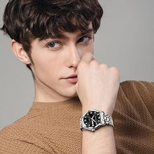 Cargar imagen en el visor de la galería, Relojes para hombre, números arábigos, esfera grande, fácil de leer, estilo simple, día fecha, diamante, a21 cara grande, reloj de acero inoxidable impermeable para hombre
