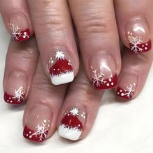 Cargar imagen en el visor de la galería, Uñas postizas cuadradas de Navidad, uñas postizas cortas de acrílico rojo con diseño de sombrero de Navidad, uñas postizas brillantes con pegamento de copo... a22 Color:Plaza de Navidad-31
