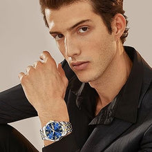 Cargar imagen en el visor de la galería, Relojes para hombre, números arábigos, esfera grande, fácil de leer, estilo simple, día fecha, diamante, a21 cara grande, reloj de acero inoxidable impermeable para hombre
