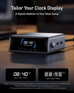 Anker Cargador Prime, estación de carga USB C GaN Prime de 250 W, 6 puertos ultrarrápidos, pantalla LCD de 2.26 pulgadas a19  y dial de control inteligente, compatible con MacBook Pro/Air, iPhone 16/15/14