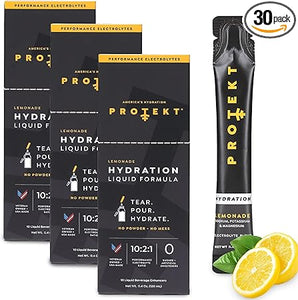 Paquetes de hidratación con electrolitos PROTEKT | Electrolitos líquidos para hidratación y recuperación | Bebidas con electrolitos orgánicas y sin azúcar | Funcionan más rápido que los paquetes de electrolitos en polvo | Limonada, paquete de 30 ln25