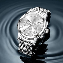 Cargar imagen en el visor de la galería, Relojes de acero inoxidable para hombre, a21 cronógrafo de oro plateado con cara grande, fácil de leer, para hombre, fecha, reloj clásico de cuarzo analógico con número romano, reloj de vestir para
