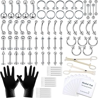 84, piezas, kit de piercing para el tabique corporal 14G 16G q1