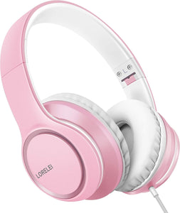 LORELEI X8 Auriculares con cable con micrófono con línea de nailon sin enredos de 4.8 ft y enchufe de 0.138 in, ligeros, plegables y portátiles para smartphone, tableta,ln24 computadora, MP3/4 (rosa