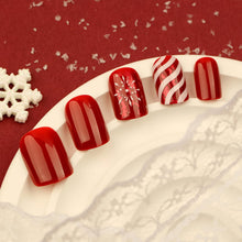 Cargar imagen en el visor de la galería, Vopintpy Uñas postizas a presión de Navidad de invierno, diseño de copos de nieve blancos, cortas, cuadradas, rojas, a22 de color sólido, brillantes, para... Nombre del patrón:Diseño de Navidad 1055
