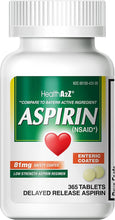 Cargar imagen en el visor de la galería, HealthA2Z® Aspirina 81 mg | Baja resistencia | Recubrimiento entérico | Alivio del dolor | Reduce dolores menores dolores musculares y calambres | Reductor de fiebre | Reduce el dolor de cabeza (365 LN23
