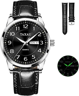 Reloj de hombre con cara grande, fácil de leer, números arábigos, relojes de vestir para hombre, clásico, negro, marrón, a21 correa de cuero, analógico, reloj de pulsera para hombre con día y fecha,