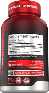 Suplemento en cápsulas de Ginseng de Panax rojo coreano de alta resistencia de 1500 mg- A24