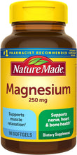 Cargar imagen en el visor de la galería, Nature Made Magnesio 250 mg, suplemento dietético para apoyo muscular, corazón, ln25 hueso y nervioso, 90 cápsulas blandas, suministro para 90 días
