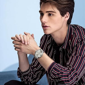 Reloj cronógrafo clásico de acero inoxidable para hombre, con cara grande, fácil de leer, reloj cronógrafo para hombre, reloj analógico de cuarzo, a21 resistente al agua, números romanos, reloj de