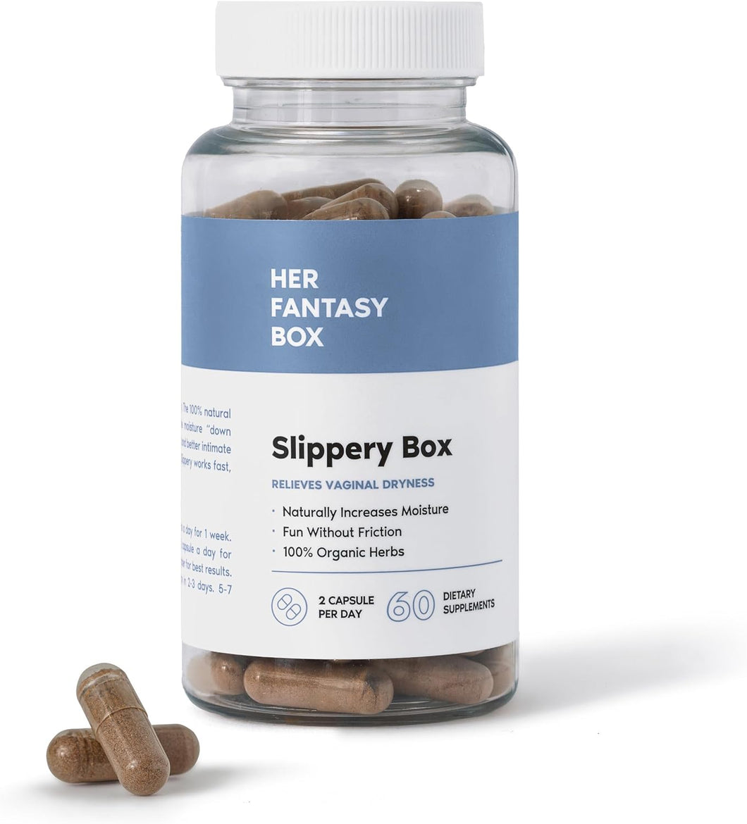Slippery Box Feminine Care for Vaginal Health - 60 cápsulas de acción rápida para el bienestar de las mujeres, el equilibrio del pH y el apoyo íntimo A24