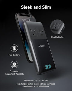 Anker Prime - Estación de carga USB C 6 en 1, 140 W para trabajo y viajes, cable de extensión desmontable,a19 5 pies, 6 puertos, iPhone 15/15 Plus/15 Pro/15 Pro Max (sin batería, no inalámbrico)