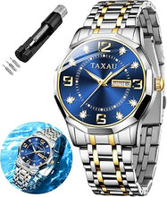 Cargar imagen en el visor de la galería, Relojes para hombre, números arábigos, esfera grande, fácil de leer, estilo simple, día fecha, diamante, a21 cara grande, reloj de acero inoxidable impermeable para hombre
