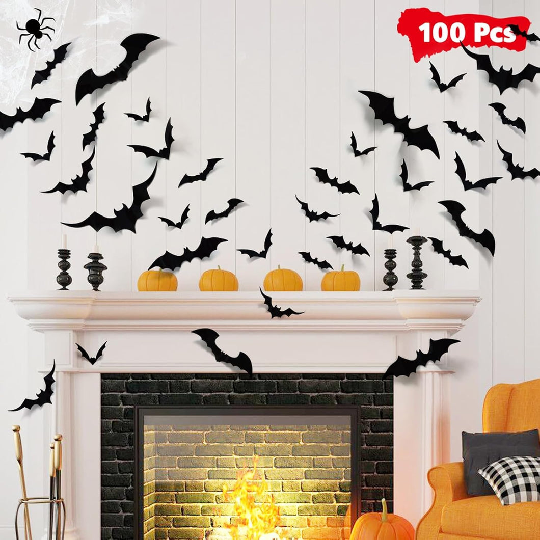 LUDILO 100 pcs Murciélagos Decoraciones de Halloween: Decoración de Pared de Murciélagos de Halloween