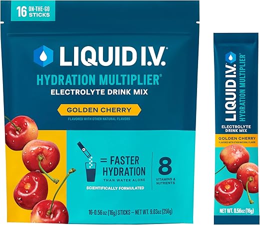 Multiplicador de hidratación Liquid IV® - Golden Cherry | Mezcla de bebida en polvo con electrolitos | 1 paquete (16 porciones) ln25