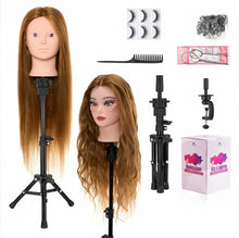 Cargar imagen en el visor de la galería, Cabeza de Maniquí de 20-22 Pulgadas de Cabello Humano con Soporte
