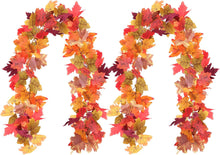 Cargar imagen en el visor de la galería, [2 paquetes] Guirnalda de hojas de arce de 69 pulgadas, guirnalda de otoño para repisa, decoraciones de Halloween
