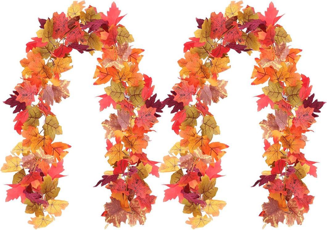 [2 paquetes] Guirnalda de hojas de arce de 69 pulgadas, guirnalda de otoño para repisa, decoraciones de Halloween