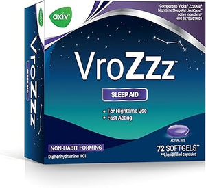AXIV VrozZZ Sleep Aid Softgels, sin formación de hábito, 25 mg de difenhidramina HCI ln26