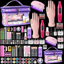 Cargar imagen en el visor de la galería, Kit de uñas para principiantes con todo: juego profesional de polvo acrílico líquido para uñas con mano de práctica
