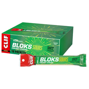 Clif Bloks Sours - Sabor a manzana verde - Masticables energéticos - Sin OGM - A base de plantas - Combustible rápido para andar en bicicleta y correr - Carbohidratos y electrolitos rápidos - 2,12 oz. (18 unidades) ln25