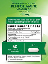 Cargar imagen en el visor de la galería, Nature's Truth Benfotiamina | 300 mg | 60 unidades | Suplemento sin OMG y sin gluten | Precursor de vitamina B1
