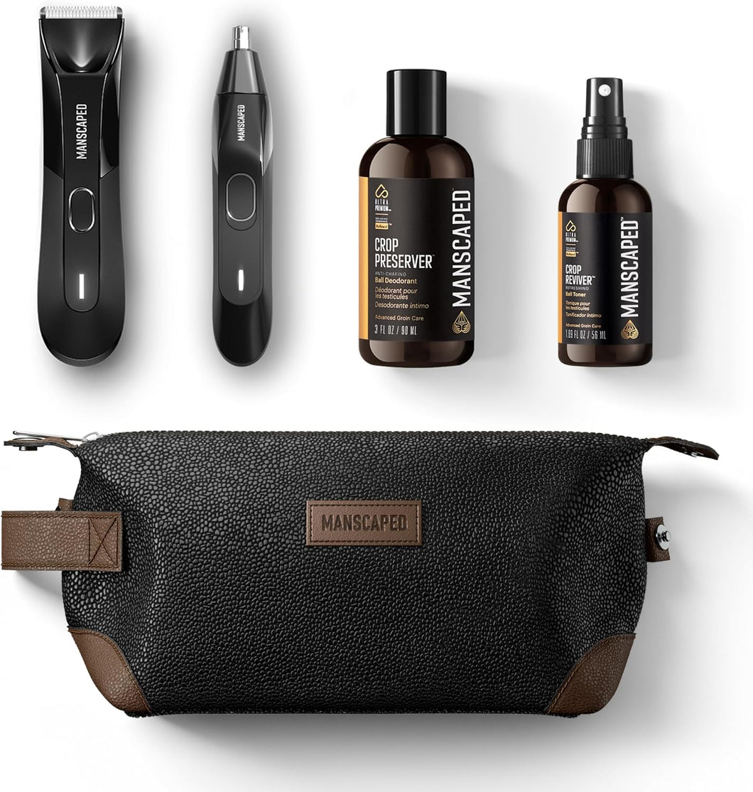 MANSCAPED® Grooming Essentials 4.0 incluye recortadora de pelo de ingle Lawn Mower® 4.0, Weed Whacker® 2.0 para nariz,  desodorante Crop Preserver®, tónico en aerosol Crop Reviver®, bolsa de aseo para