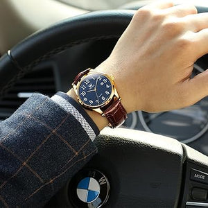 OLEVS Relojes de pulsera clásicos para hombres, Reloj de cuero marrón para hombre, Reloj analógico casual para hombre, Reloj de cuero a21 negro para hombre, Reloj de cuero negro para hombre, Relojes de