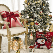 Cargar imagen en el visor de la galería, AVOIN colorlife Merry Christmas Let It Snow Joy - Juego de 4 fundas de almohada rojas, 18 x 18 pulgadas, diseño de rayas con diseño de árbol de Navidad, decoración para sofá, sofá A19
