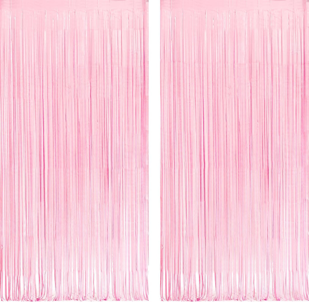 Decoración de fondo de fiesta rosa pastel, serpentinas de flecos de papel de aluminio rosa bebé para bebé Q1