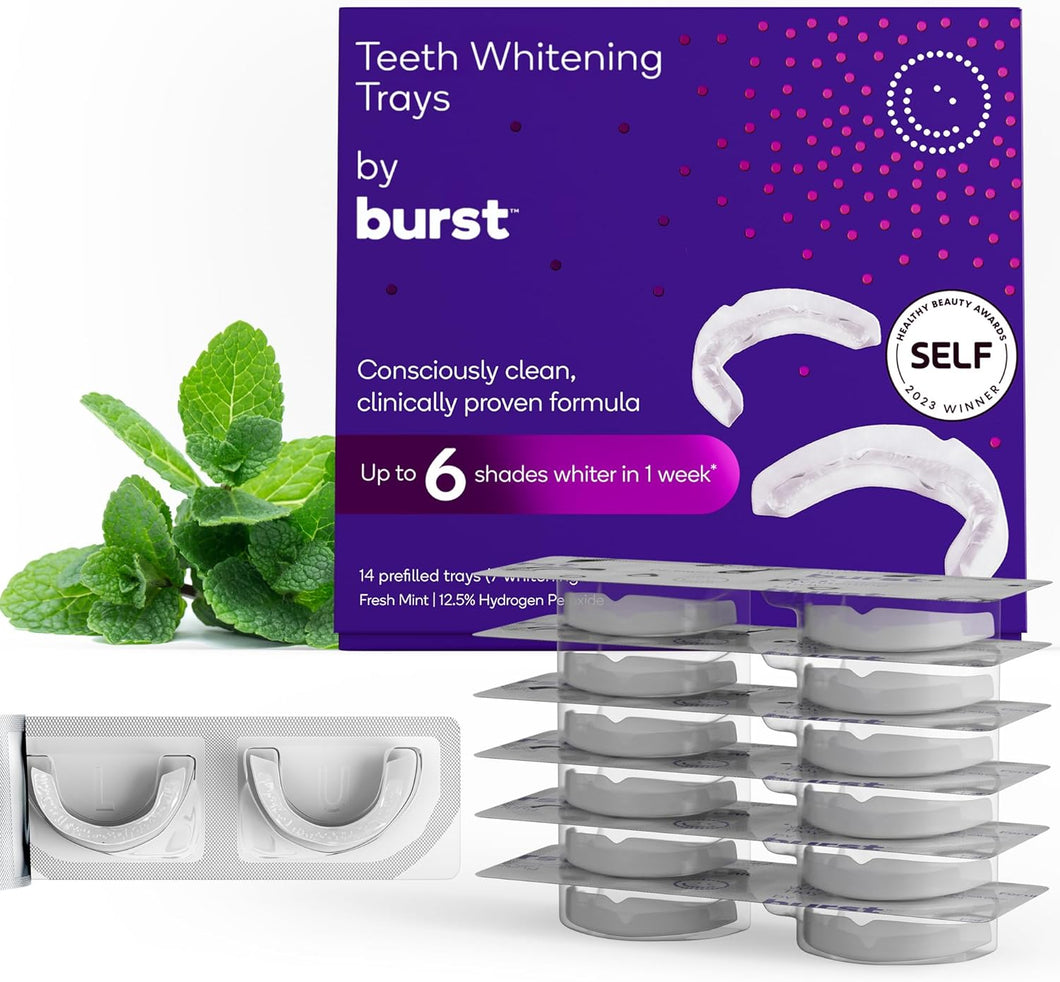BURST Kit de blanqueamiento dental - Apto para dientes sensibles - 7 tratamientos con peróxido de hidrógeno al 12.5% - Resultados en 15 minutos ln23+ hasta 6 tonos más blancos en 1 semana - Blanqueador de