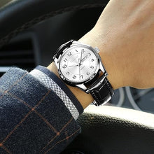 Cargar imagen en el visor de la galería, Relojes para hombre, de moda, casual, de cuero, para hombre, cara grande, fácil de leer, números arábigos, relojes para hombre, a21 cuarzo analógico, luminoso, impermeable, reloj de día, fecha,
