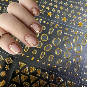 30 hojas de calcomanías de arte de uñas doradas 3D, calcomanías autoadhesivas de uñas de línea dorada con estrella para uñas acrílicas A24