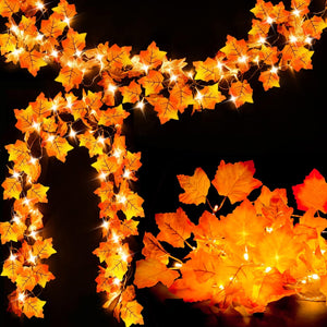 Decoración de otoño 2 Pack Guirnalda de otoño iluminada, Total 16.4ft 40 Decoraciones LED de Acción de Gracias Luces de cadena de Halloween