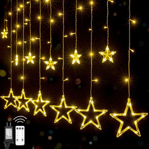 Luces de cortina de estrellas para dormitorio, 138 luces LED parpadeantes de 9 pies con 12 gotas de estrellas, luces de ventana conectables con control...a21 Estilo:Estrella - Blanco cálido