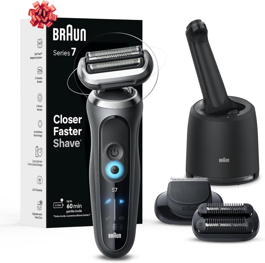 Braun Afeitadora eléctrica para hombres, serie 7 7185cc, regalos navideños para hombres,ln23 afeitado húmedo y seco, kit de afeitado con centro SmartCare y recortadora de barba