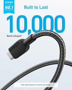 Anker 310 - Cable de carga USB tipo C, cable de carga rápida, cable trenzado USB A a USB C para Samsung Galaxy Note 10 Note 9/S10+ S10,a19 LG V30, cable de 6 pies, 2 unidades (USB 2.0, negro)