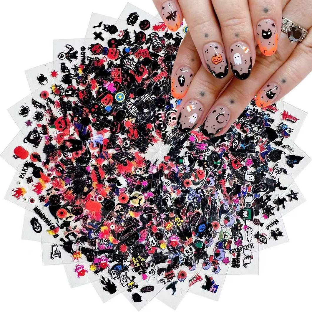 24 hojas de calcomanías de uñas de Halloween, Q1
