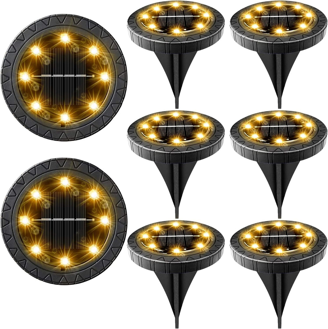 Paquete de 8 luces solares para suelo, impermeables, IP68, para exteriores, luces de disco LED para jardín, iluminación antideslizante para camino, patio,... a21 Color:Negro - Tamaño:paquete de 8