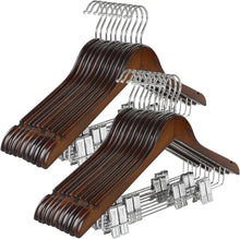 Cargar imagen en el visor de la galería, TOPIA HANGER Perchas de madera con clips de metal ajustables y gancho giratorio de 360°, perchas de madera de alta calidad
