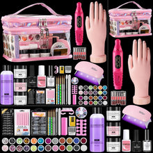 Cargar imagen en el visor de la galería, Kit de uñas para principiantes con todo: juego profesional de polvo acrílico líquido para uñas con mano de práctica
