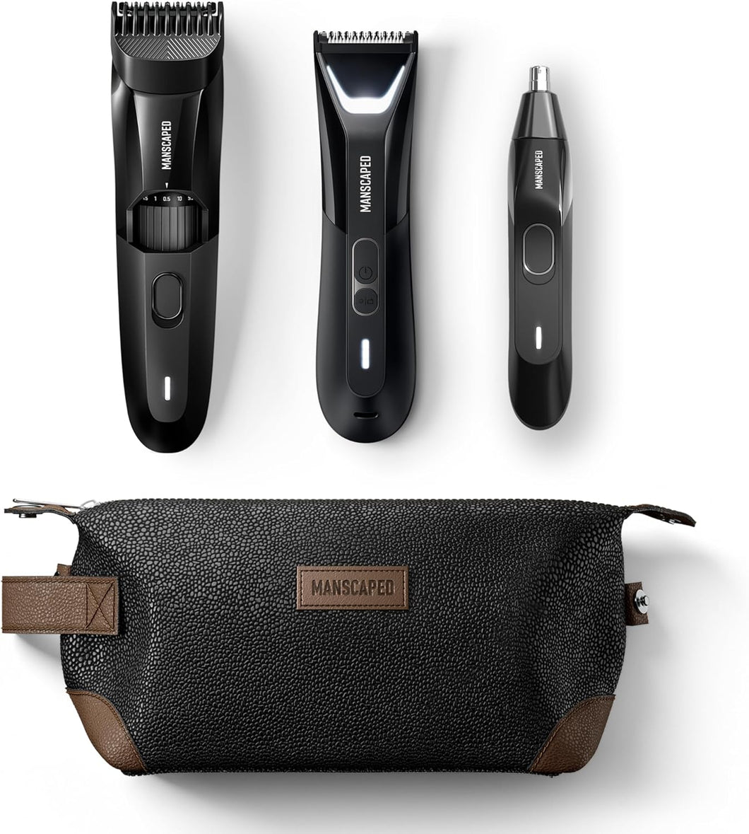 MANSCAPED® Body Beard & Face Bundle 5.0 - The Lawn Mower® 5.0 Ultra - Peluquero para la ingle y el cuerpo, The Beard Hedger™ Premium Barba,ln23 Weed Whacker® 2.0 Maquinilla de afeitar de pelo para nariz y