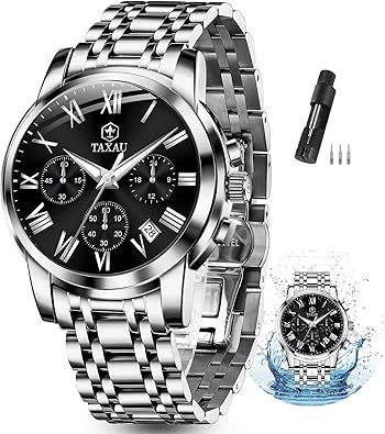 Reloj cronógrafo clásico de acero inoxidable para hombre, con cara grande, fácil de leer, reloj cronógrafo para hombre, reloj analógico de cuarzo, a21  resistente al agua, números romanos, reloj de