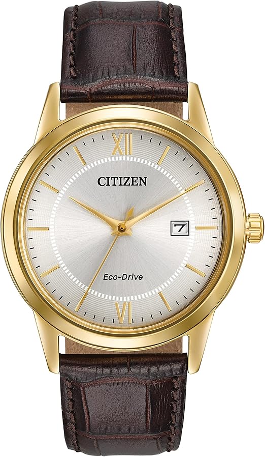 Citizen Reloj clásico con correa de cuero Eco-Drive para hombre,A21  fecha de 3 manecillas