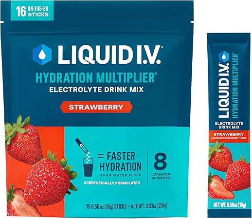Multiplicador de hidratación Liquid IV® - Fresa | Mezcla de bebida en polvo con electrolitos | 1 paquete (16 porciones) ln25
