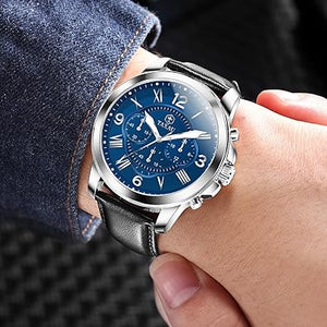 Reloj cronógrafo para hombre, cara grande, fácil de leer, analógico de cuarzo, reloj de vestir para hombre, correa de cuero, a21 impermeable, luminoso, a la moda, casual, reloj de pulsera para